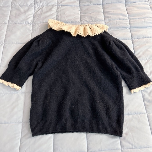 Zara Black Sweater with Cream Lace Collar - Picture 2 of 3
